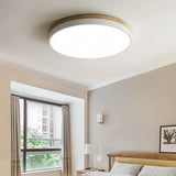 Plafonnier rond scandinave en bois et métal LED dimmable pour chambre
