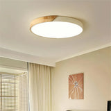 Plafonnier scandinave rond en bois et métal LED dimmable pour chambre