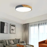 Plafonnier scandinave rond en bois et métal LED dimmable pour chambre