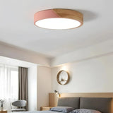 Plafonnier scandinave rond en bois et métal LED dimmable pour chambre