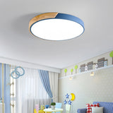 Plafonnier scandinave rond en bois et métal LED dimmable pour chambre