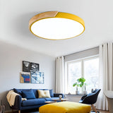 Plafonnier scandinave rond en bois et métal LED dimmable pour chambre