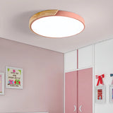 Plafonnier scandinave rond en bois et métal LED dimmable pour chambre