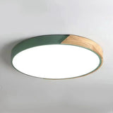 Plafonnier scandinave rond en bois et métal LED dimmable pour chambre