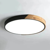 Plafonnier scandinave rond en bois et métal LED dimmable pour chambre