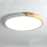 Plafonnier scandinave rond en bois et métal LED dimmable pour chambre