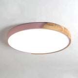 Plafonnier scandinave rond en bois et métal LED dimmable pour chambre