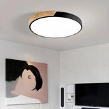 Plafonnier scandinave rond en bois et métal LED dimmable pour chambre