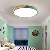 Plafonnier scandinave rond en bois et métal LED dimmable pour chambre