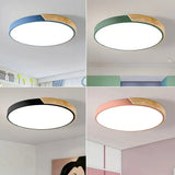 Plafonnier scandinave rond en bois et métal LED dimmable pour chambre