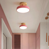 Plafonnier de couloir rond en bois scandinave macaron LED dimmable