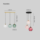 Suspension 3 boules colorées en verre LED scandinave pour salle à manger