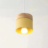 Suspension scandinave macaron cylindrique en bois et métal pour salle à manger