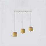 Suspension scandinave macaron cylindrique en bois et métal pour salle à manger
