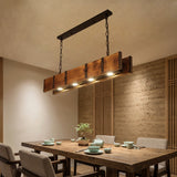 Suspension bois vintage rectangulaire 4 lampes pour salle à manger