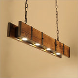 Suspension bois vintage rectangulaire 4 lampes pour salle à manger