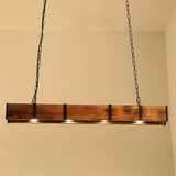 Suspension bois vintage rectangulaire 4 lampes pour salle à manger