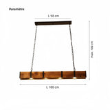 Suspension bois vintage rectangulaire 4 lampes pour salle à manger