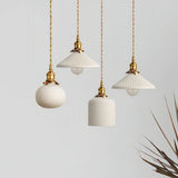 Suspension céramique blanc cannelé vintage réglable en hauteur pour salle à manger
