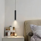 Suspension cylindre noir minimaliste LED en métal à hauteur réglable pour salle à manger