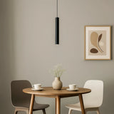 Suspension cylindre noir minimaliste LED en métal à hauteur réglable pour salle à manger