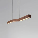 Suspension effet bois scandinave linéaire LED dimmable pour salle à manger