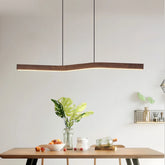 Suspension effet bois scandinave linéaire LED dimmable pour salle à manger