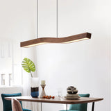 Suspension effet bois scandinave linéaire LED dimmable pour salle à manger