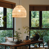 Suspension en rotin naturel artisanal hauteur réglable pour salle à manger