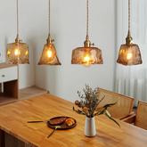 Suspension en verre ambre et laiton vintage hauteur réglable pour salle à manger