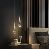 Suspension goutte d’eau en cristal doré LED moderne pour chevet