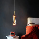 Suspension goutte d’eau en cristal doré LED moderne pour chevet