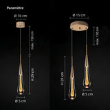 Suspension goutte d’eau en cristal doré LED moderne pour chevet