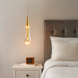 Suspension goutte d’eau en cristal doré LED moderne pour chevet