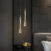Suspension goutte d'eau en cristal doré LED moderne pour chevet