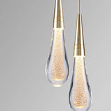 Suspension goutte d’eau en cristal doré LED moderne pour chevet