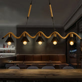 Suspension industrielle corde en métal noir 5 lampes pour salle à manger