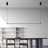 Suspension linéaire minimaliste LED dimmable en métal noir pour salle à manger