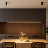 Suspension linéaire minimaliste LED dimmable en métal noir pour salle à manger