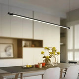 Suspension linéaire minimaliste LED dimmable en métal noir pour salle à manger