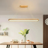 Suspension ovale scandinave en bois LED dimmable pour salle à manger