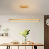 Suspension ovale scandinave en bois LED dimmable pour salle à manger