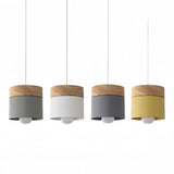 Suspension scandinave macaron cylindrique en bois et métal pour salle à manger