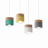 Suspension scandinave macaron cylindrique en bois et métal pour salle à manger