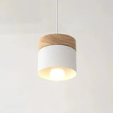 Suspension scandinave macaron cylindrique en bois et métal pour salle à manger