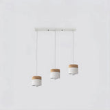 Suspension scandinave macaron cylindrique en bois et métal pour salle à manger