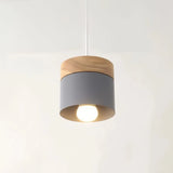 Suspension scandinave macaron cylindrique en bois et métal pour salle à manger