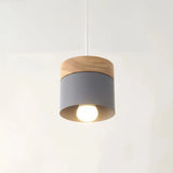 Suspension scandinave macaron cylindrique en bois et métal pour salle à manger