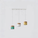 Suspension scandinave macaron cylindrique en bois et métal pour salle à manger