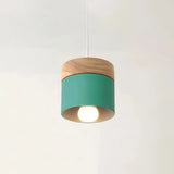 Suspension scandinave macaron cylindrique en bois et métal pour salle à manger